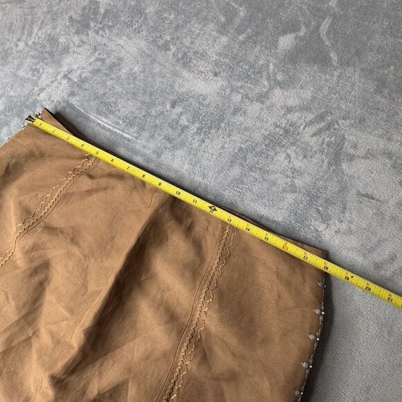 Talbots Sz 16 Linen Silk Blend Light Brown Floral Embroidered Side Slit Skirt - Picture 12 of 13